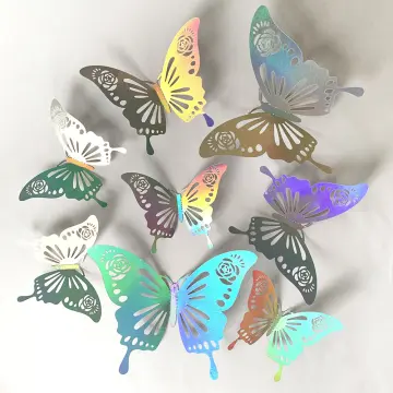 12pcs 3D Butterfly Wall Sticker, Purple Hollow PVC Butterfly Sticker For  Home Decor