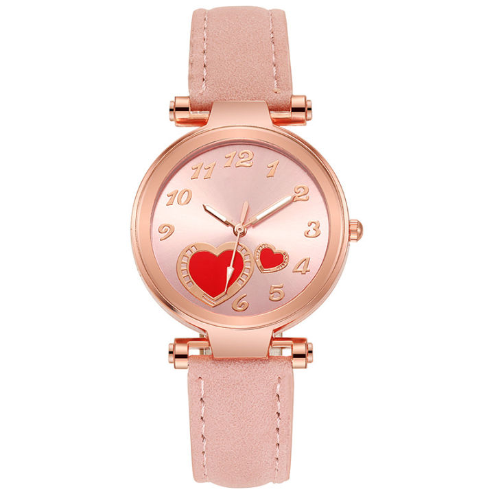 ใหม่นาฬิกาของผู้หญิงรักนาฬิกาพีชหัวใจนาฬิกาของผู้หญิง-f-rosted-สายหนังนาฬิกาของผู้หญิง