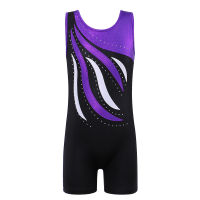 BAOHULU Sleeveless Patchwork Toddler Teens Girls Gymnastics Jumpsuit Kids Leotard Tank Biketard Shiny Gymnastics Costume Purple