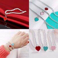 Thaya Heart Charm สร้อยข้อมือลูกปัด Charm สีฟ้าสีชมพูสีแดงเคลือบเครื่องประดับ Gift