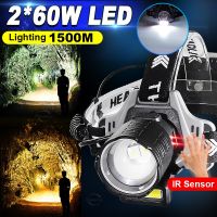 【lz】☒❧◊  Long Shot LED Farol Cabeça Poderosa Lanterna Luz Amarela Farol Recarregável Lanterna de Pesca 60W 8000LM Mais Novo