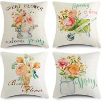 Farmhouse Spring Pillow Covers 18X18 Inch Set of 4 Outdoor Throw Pillows Cushion Cases Spring Decorations for Couch