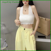 AngelCity Fashion Store ผู้หญิงฤดูร้อนสีทึบ Crop Tops เซ็กซี่ backless Halter เสื้อแขนกุดบางสตรีสตรี