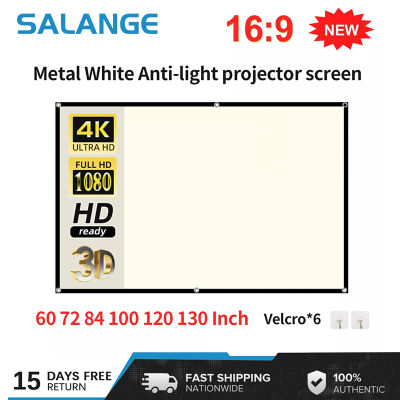 หน้าจอโปรเจคเตอร์ Salange ตาข่ายสีขาวป้องกันแสง 16: 9 แบบพกพาสะท้อนแสงโฮมออฟฟิศ 4K HD โปรเจคเตอร์หน้าจอผ้า 60-130 นิ้ว