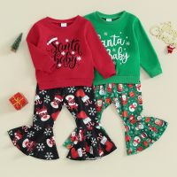 Ma&amp;Baby 1-4Y Christmas Infant Kid Toddler Girl Clothes Sets Letter Long Sleeve Tops Santa Print Flare Pants Xmas Outfit D05