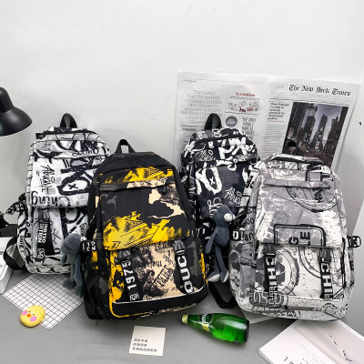 Graffiti ulzzang Backpack for Women Men Student Large Capacity Breathable Fashion Personality Multipurpose Bags
