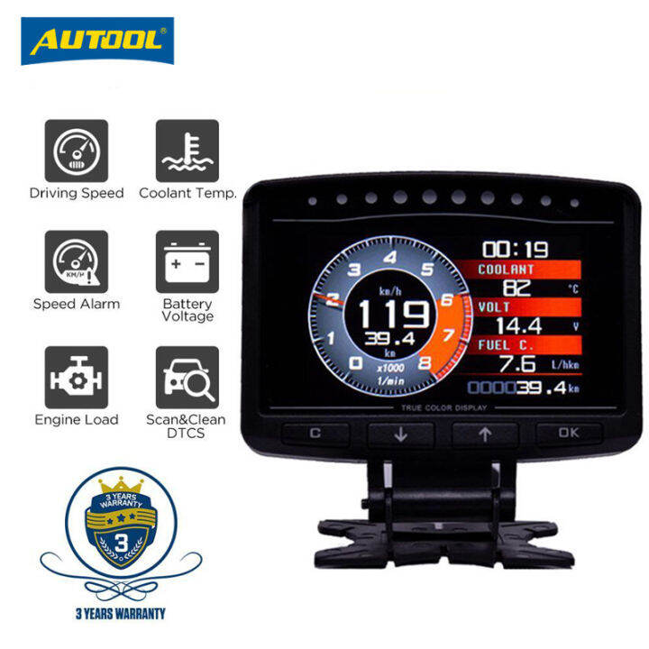 AUTOOL X50 PRO OBD II HUD Meter Digital Car Alarm Monitor Gauge engine ...