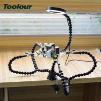 Toolour  Table Clamp Soldering Helping Hand Third Hand Tool Soldering Station USB 3X Illuminated Magnifier Welding Repair Tool