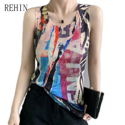 REHIN เสื้อยืดผ้าฝ้ายแขนกุดพิมพ์ลายที่ไม่ซ้ำใคร,เสื้อกล้ามแบบบางพอดีตัว S-3XL ฤดูร้อน
