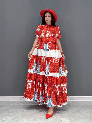 XITAO Vintage Print Dress Loose Fashion Contrast Color Summer  Casual Women