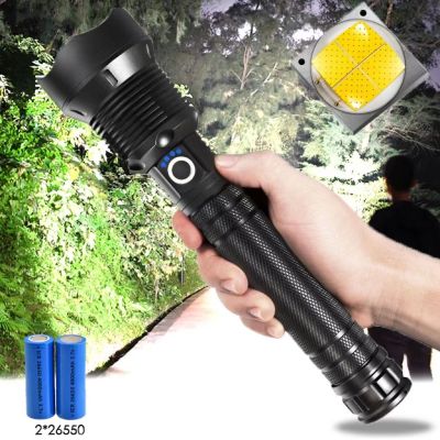 ไฟฉายแรงสูง ไฟฉาย xhp70 most powerful flashlight อลูมิเนียมอัลลอยด์ with 26650 battery Tactical flashlight ไฟฉายเดินป่า 3 Modes usb Zoom led torch Flashlight Rechargeable