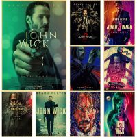 John Wick Series Retro Kraft ผ้าใบโปสเตอร์-Keanu Reeves Starring Popular Action Thriller ภาพยนตร์ Wall ผ้าใบสำหรับตกแต่งบ้านหรือบาร์