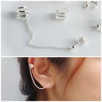 Silver-Aholic Ear cuff เงินแท้ สไตล์minimal แบบ3แถวมีสาย