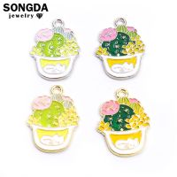 【cw】 10Pcs Colorful Potted Cactus Charms Alloy Pendant Making Necklace Jewelry Accessories