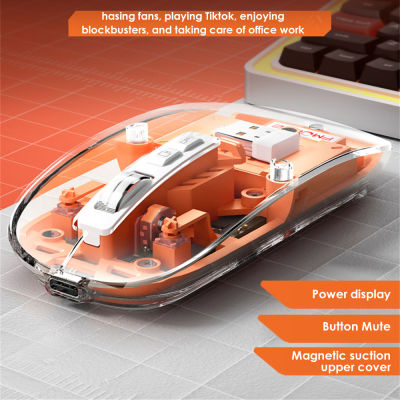 Abaaba เมาส์โปร่งใสใช้ได้กับ M133ไร้สายบลูทูธแบบสามโหมดชาร์จได้เงียบเด็กผู้หญิงแท็บเล็ตแล็ปท็อป2023สำนักงาน