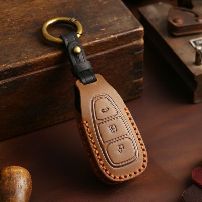 Luxury Leather Car Key Case Cover Fob Holder for Ford Mondeo Fiesta Kuga ST Line MK3 Focus Ecosport  Keychin Shell Protection