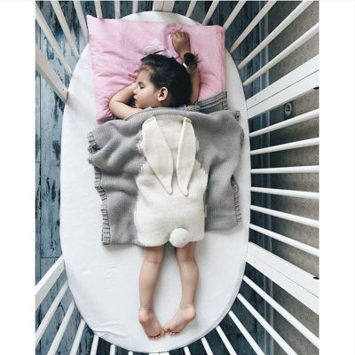 ANKRT Blanket Cute Rabbit Ears ChildrensBabyKids Cotton Thread Knitted For Bed Sofa Mantas BedSpread Bath wool quilt boys