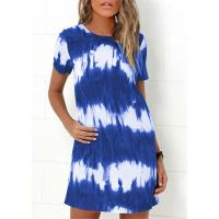 2022 New Summer Dresses Women Casual Short Sleeve Tie-dye Print A-line Dress Streetwear Sundress Loose Dress Vestidos