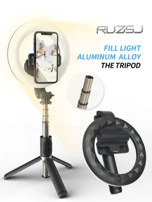 RUZSJ 4In ไม้เซลฟี่่บลูทูธไร้สาย1อันพร้อมขาตั้งกล้องขาเดียวขาแสงไฟสำหรับถ่ายภาพ LED 6นิ้วพับได้สำหรับไอโฟนแอนดรอยด์