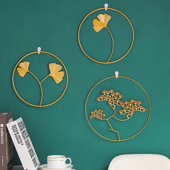 Golden Wall Hanging Home Decoration / Wrought Iron Ginkgo Leaf ...