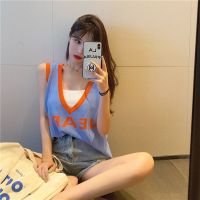 เสื้อครอปท็อป แขนกุด ผ้าถัก ทรงหลวม แฟชั่นฤดูร้อน สําหรับผู้หญิง QC7311522