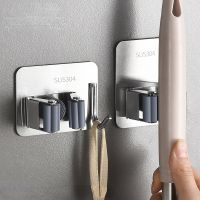 Bathroom Wall Mops Clip Holder Rack Stainless Steel Mop Holder Hook Self-Adhesive Mop Brush Broom Hangers Organizer Accessories