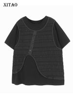 XITAO T-shirt Black Fashion Patchwork Women Loose T-Shirts