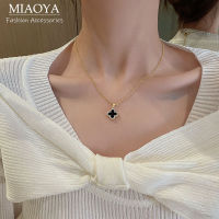 MIAOYA Fashion Jewelry Shop จี้โคลเวอร์สี่ใบอินเทรนด์สำหรับผู้หญิง สร้อยคอโลหะแฟนซีสำหรับนักเรียน ของขวัญวันเกิดที่สวยงาม