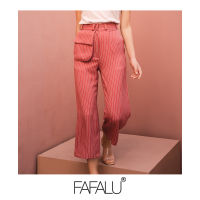 [FAFALU Stripe Pocket Pants] Pink Stripe Pocket Pants กางเกงขายาว 5 ส่วน ทรงตรงลายทาง