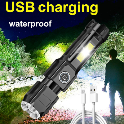 Portable Mini Flashlight USB Super Bright COB Led Torch Outdoor Camping Light Lantern with Built-in Battery Tail Magnet Fishing
