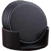 【CW】 Set of 6 Leather Drink Coasters Round Cup for and Use