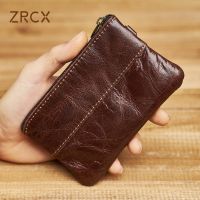 ☾❆卐 ZRCX Genuine Leather Coin Purse for Men Women Mini Zipper Wallet Small Money Pocket Bag Female Money Wallets Men Card Holder