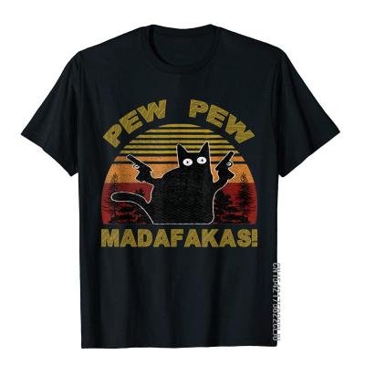 Cat Vintage PewPew Madafakas Cat Crazy Pew Funny T-Shirt T-Shirt Funny Men Tops Shirts Casual T Shirts Cotton Slim Fit
