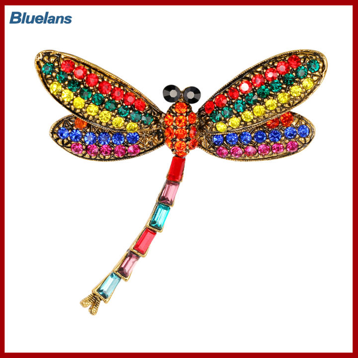 Bluelans®หมุดเข็มกลัดชุดผ้าพันคอแมลงปอพลอยเทียมหลากสีวินเทจของผู้หญิง