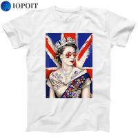 IOPOIT เสื้อยืดสำหรับผู้ชาย,เสื้อยืดสำหรับงานปาร์ตี้ทำจากทองคำขาวยูเนี่ยนแจ็คราชินีสุดคูล