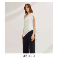 [asava ss23] Ingrid One-Shoulder Blouse เสื้อผู้หญิง ไหล่เดียว แขนเคป แต่งชายอสมมาตร ซิปข้าง