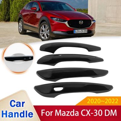 ฝาครอบสติ๊กเกอร์มือจับประตูรถยนต์ประตูสีดำเงาเหมาะสำหรับ CX-30 CX30 Mazda CX 30 DM 2020 2021 2022อุปกรณ์ตกแต่งกันสนิม