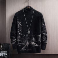 Anime Pattern Pullovers Men Slim Sweaters Autumn Winter Thick Warm Mens Sweater  Casual Round Collar Knitwear Sweater Mens