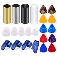 Guitar Slides Set Include 10 Pieces Guitar Picks, 4 Pieces Plastic Thumb &amp; Finger Picks and Clear Guitar Finger Protectors