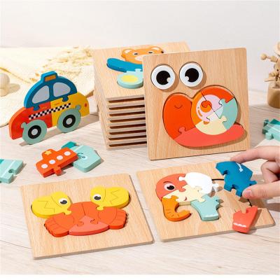Wooden Early Education Cognitive Children Education Toy Building Wood Animal Traffic Shape Matching 3d Three-dimensional Puzzle