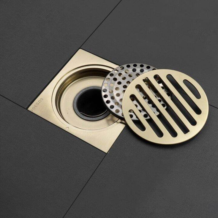 brushed-gold-floor-drains-stainless-steel-shower-floor-drain-bathroom-deodorant-square-floor-drain-strainer-cover-grate-waste-by-hs2023