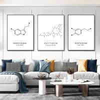 เคมีวิทยาศาสตร์ผนังศิลปะที่มีโมเลกุลเคมี Dopamine Serotonin โมเลกุลสูตรผ้าใบจิตรกรรมสำหรับห้องนั่งเล่นตกแต่งโปสเตอร์