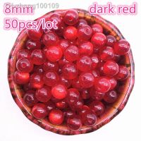 New 50pcs/lot 8mm Imitation Natural Opal Beads Round Dark Red Resin Spacer Beads for Jewelry Making DIY Bracelet