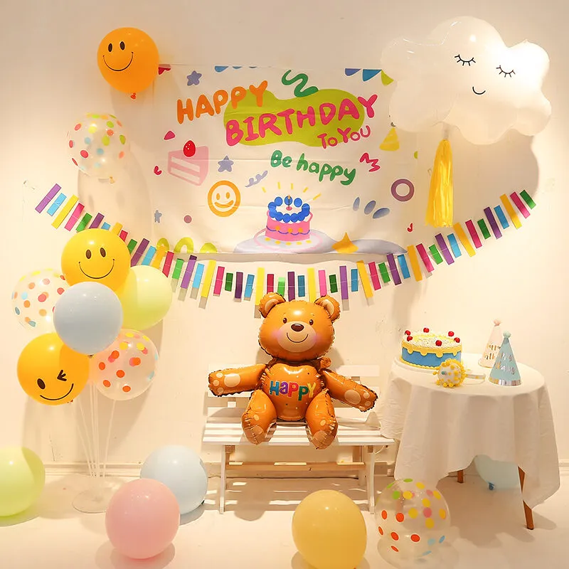 INS Style Korean Birthday Decoration Background Cloth Happy Bear Baby  Year-Old Party Flag Layout Hanging Cloth Background Wall | Lazada