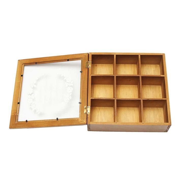 2pcs-9-section-wooden-chic-tea-box-compartments-container-bag-chest-storage-spice-new-store-boxes-cosmetics-jewelly-24-x-24-x-7cm-biue-amp-wood-color