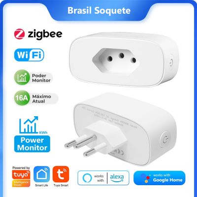 คุณภาพสูง♧ปลั๊กไฟฟ้า Zigbee WiFi P56lgud เต้าเสียบปลั๊กไฟมาตรฐานบราซิลเต้าเสียบ16A กับจอภาพ Alexa สำหรับบ้าน
