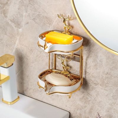 2 layer NEW Luxury Ceramics Shape Soap Box Bathroom Soap Holder Dish Storage Plate Tray Bathroom Shower Supplies Bathroom Rack Soap Dishes
