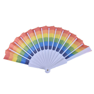 yizhuoliang 1pcs Rainbow Fan Hand held พัดลมพับเต้นสำหรับตกแต่งพัดลม Art crafts Decor