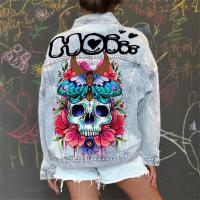 Jaket Denim Kasual Grafiti Mode Musim Gugur Dan Musim Dingin ย้อนยุค Baru Wanita Mantel Rock Punk Berkancing Sebaris