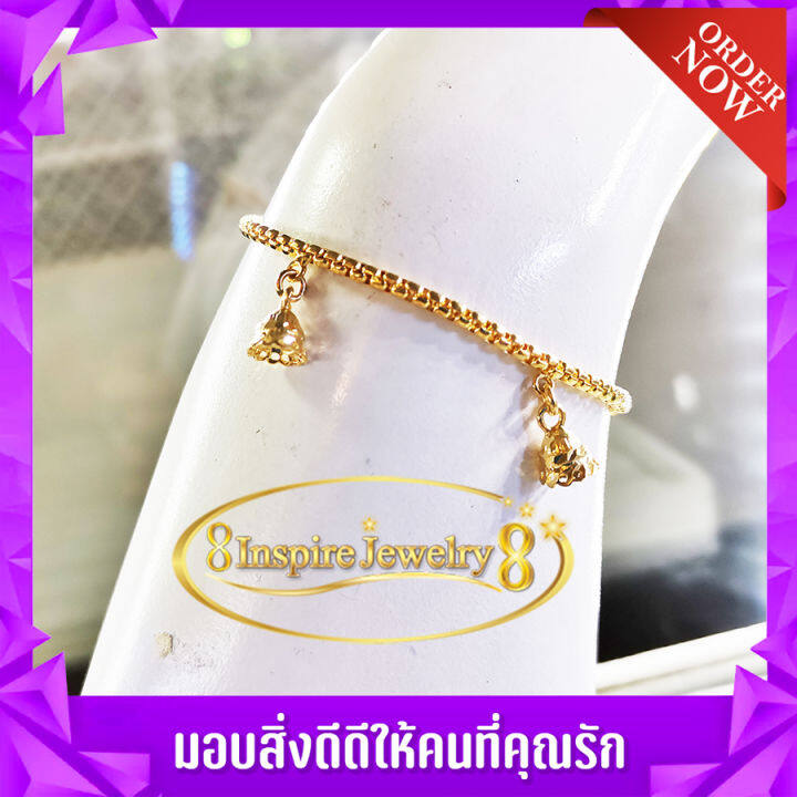 inspire-jewelry-สร้อยข้อมือลายบล็อคห้อยระฆังทองตอกลาย-แบบห่างๆ-น่ารักมาก-งานแบบร้านทอง-ปราณีต-ราคาเบาๆ